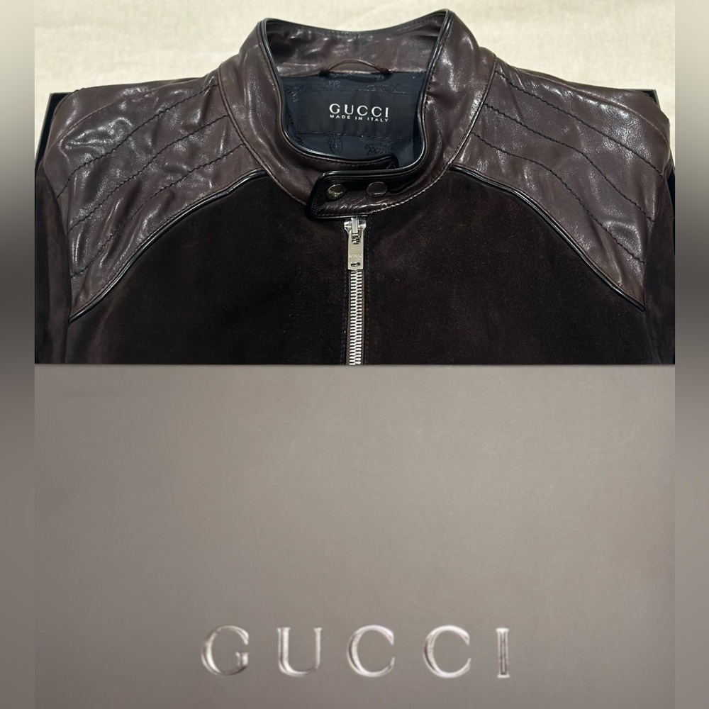 Vintage Gucci chocolate brown leather/suede motorcycle jacket